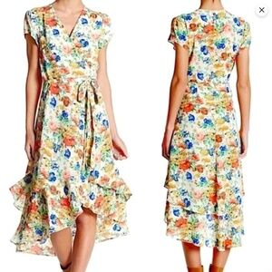 WAYF Colorful Floral Short Sleeve Dress Size S